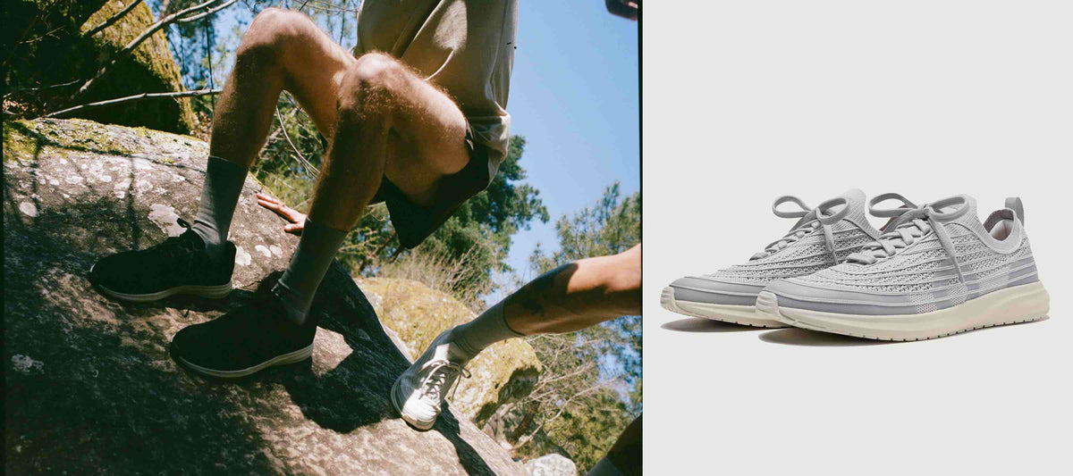 in action and close up shot of fitness shoes